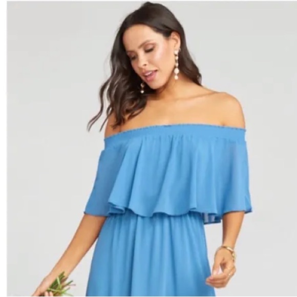 Show me your mumu blue off shoulder maxi bridesmaids dress size XXL - Picture 2 of 10